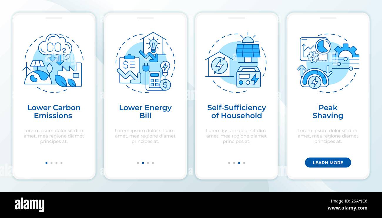 Energy control benefits blue onboarding mobile app screen Stock Vector