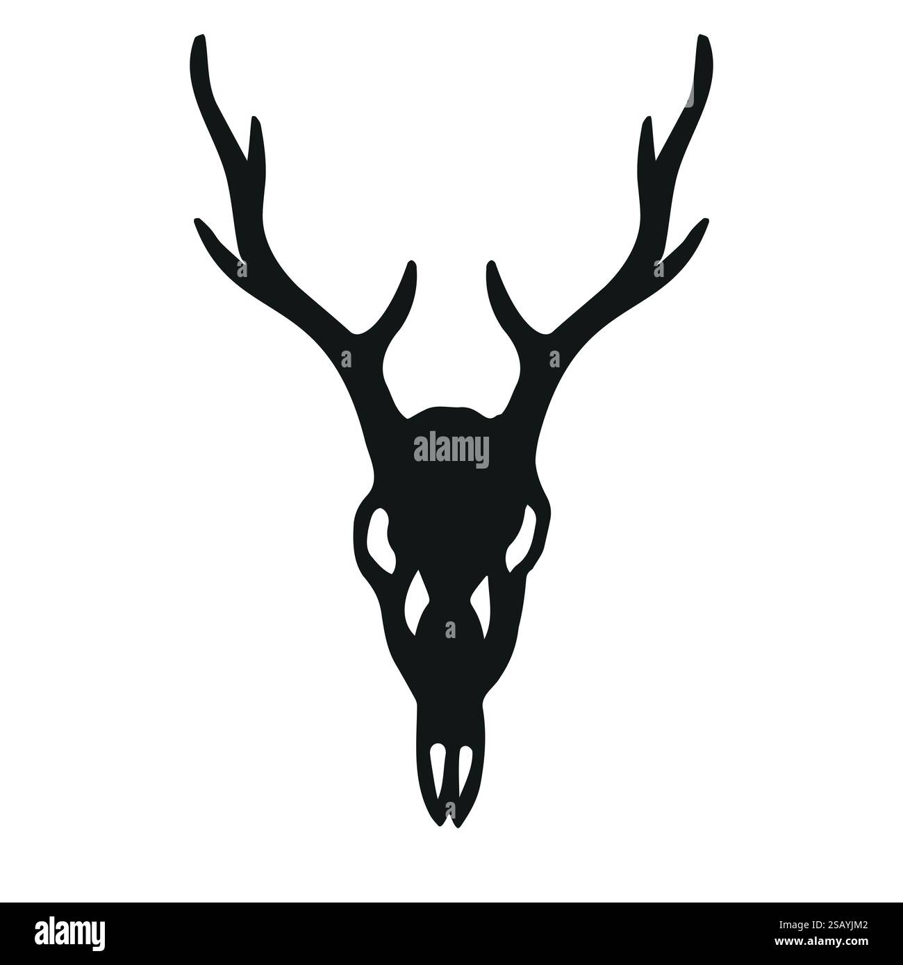 Vector hand drawn deer skull silhouette isolated on white background ...