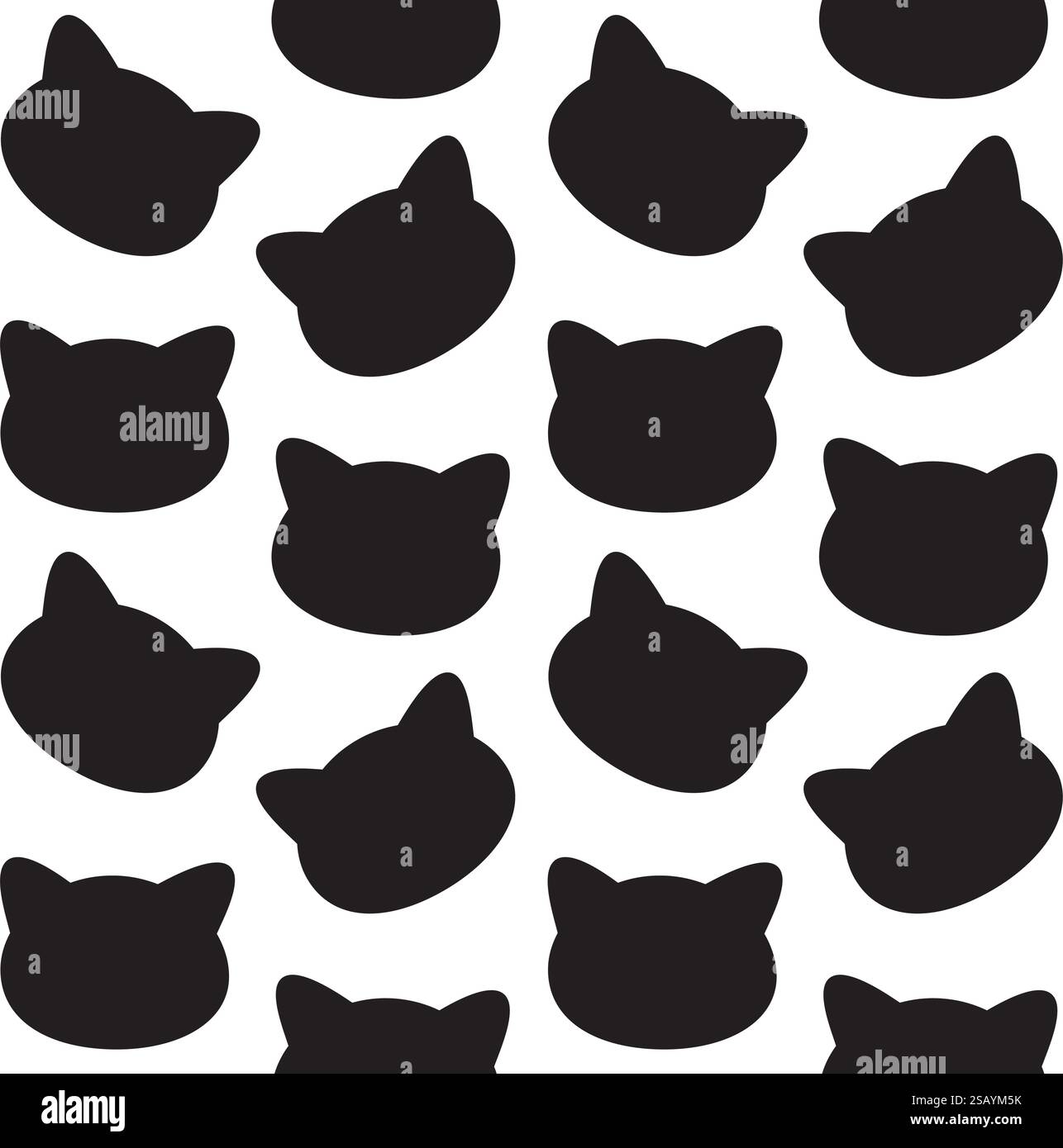 Vector seamless pattern of flat cat head silhouette isolated on white ...