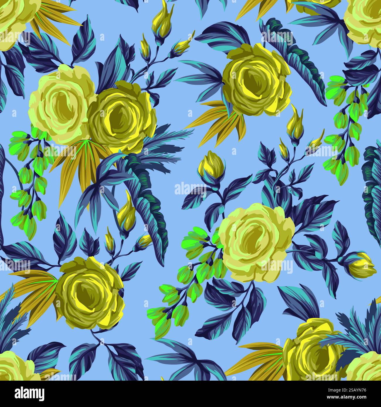 Seamless pattern with Chintz flowers and leaves. Vector. Stock Vector