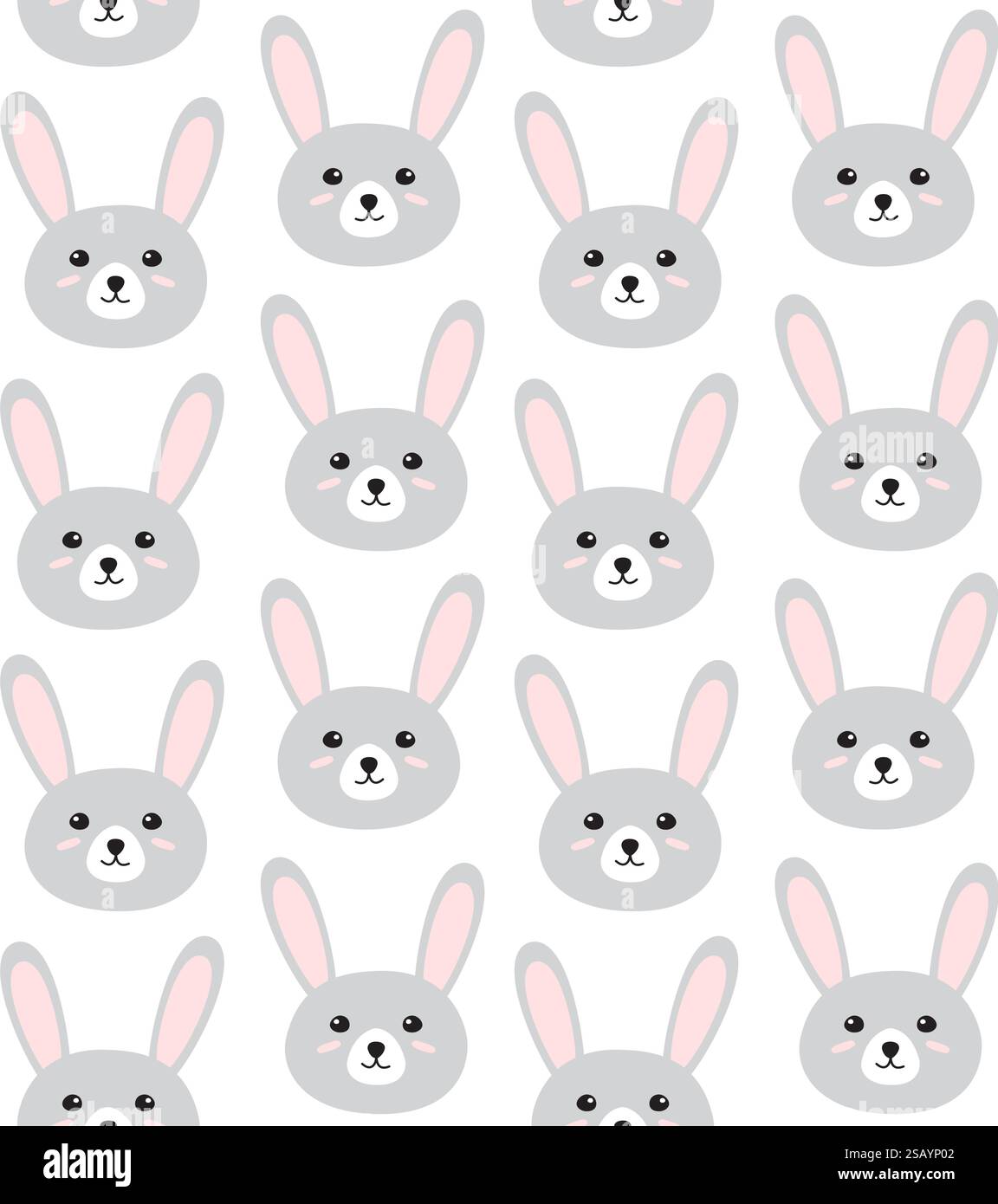 Vector seamless pattern of flat doodle hand drawn colored rabbit bunny ...