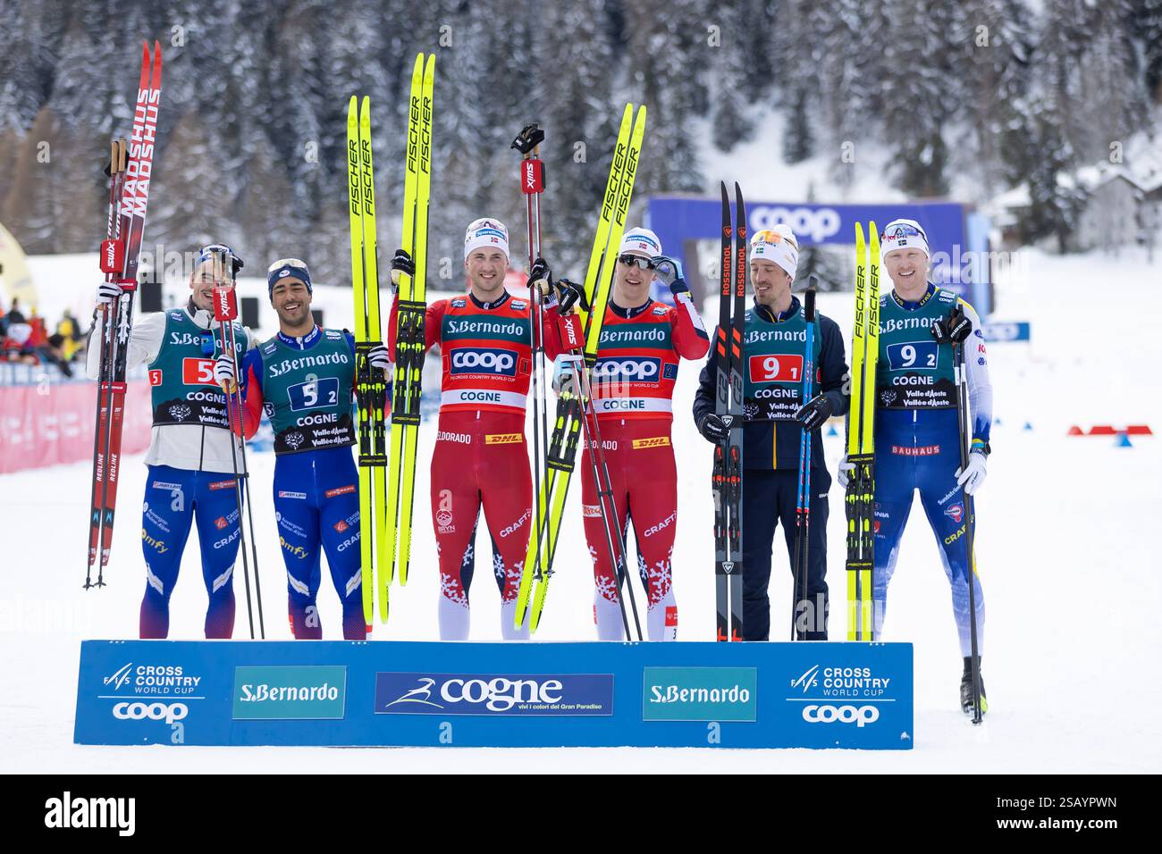 Cogne Italy 31st Jan 2025 Podium Of Men Team Sprint 1st Norway 2nd cogne-italy-31st-jan-2025-podium-of-men-team-sprint-1st-norway-2nd