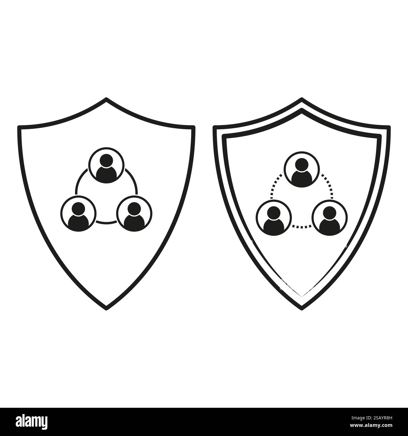 Profile shield icon. Secure user protection. Connected group symbol. Vector illustration. Stock Vector