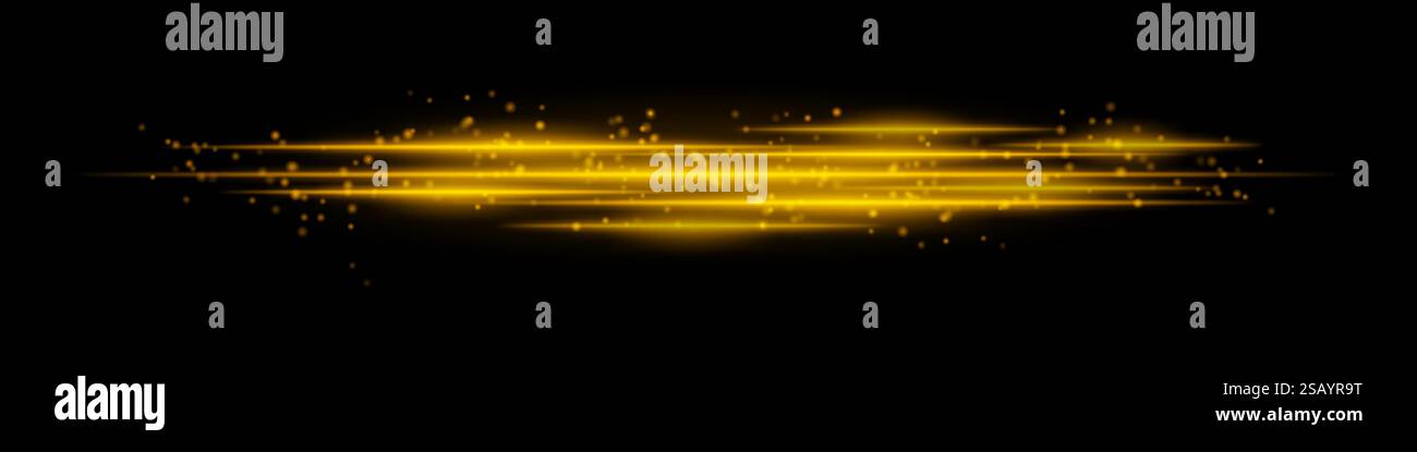 Realistic orange light streaks with glowing particles on a black ...