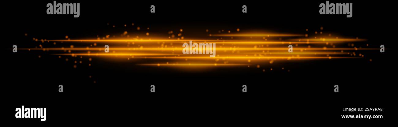 Realistic orange light streaks with glowing particles on a black ...