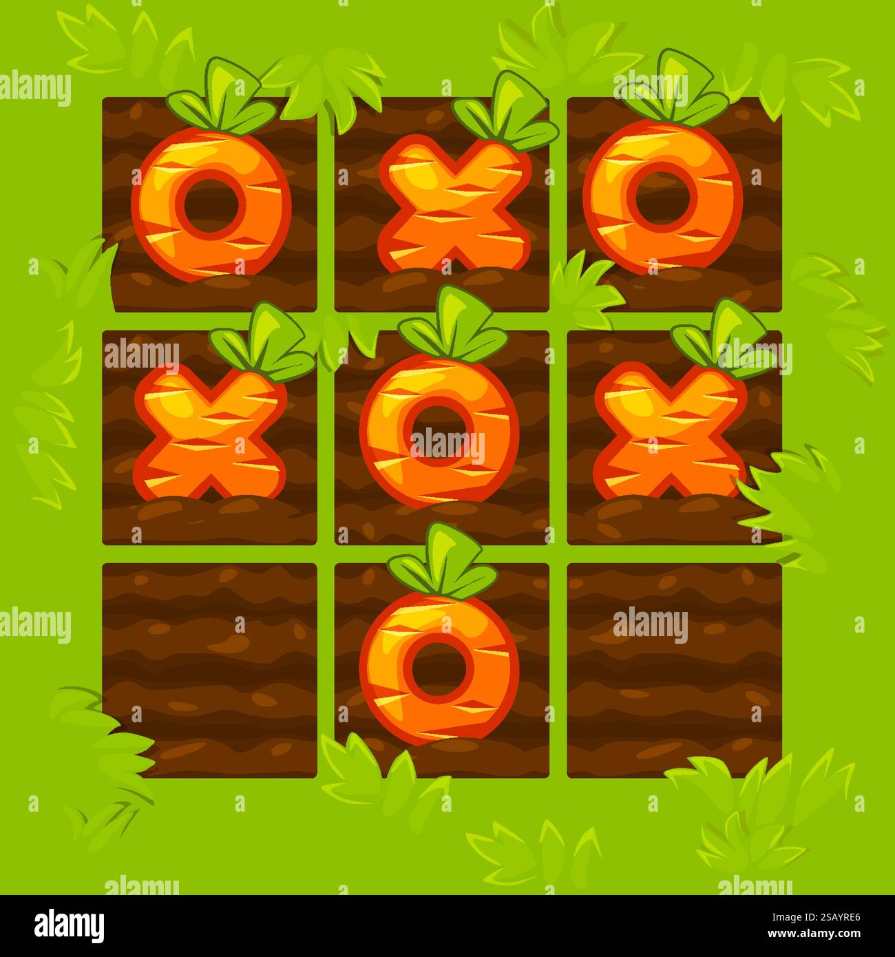Board game TIC-TAC-TOE. Farm themed. Grass background with Carrots ...