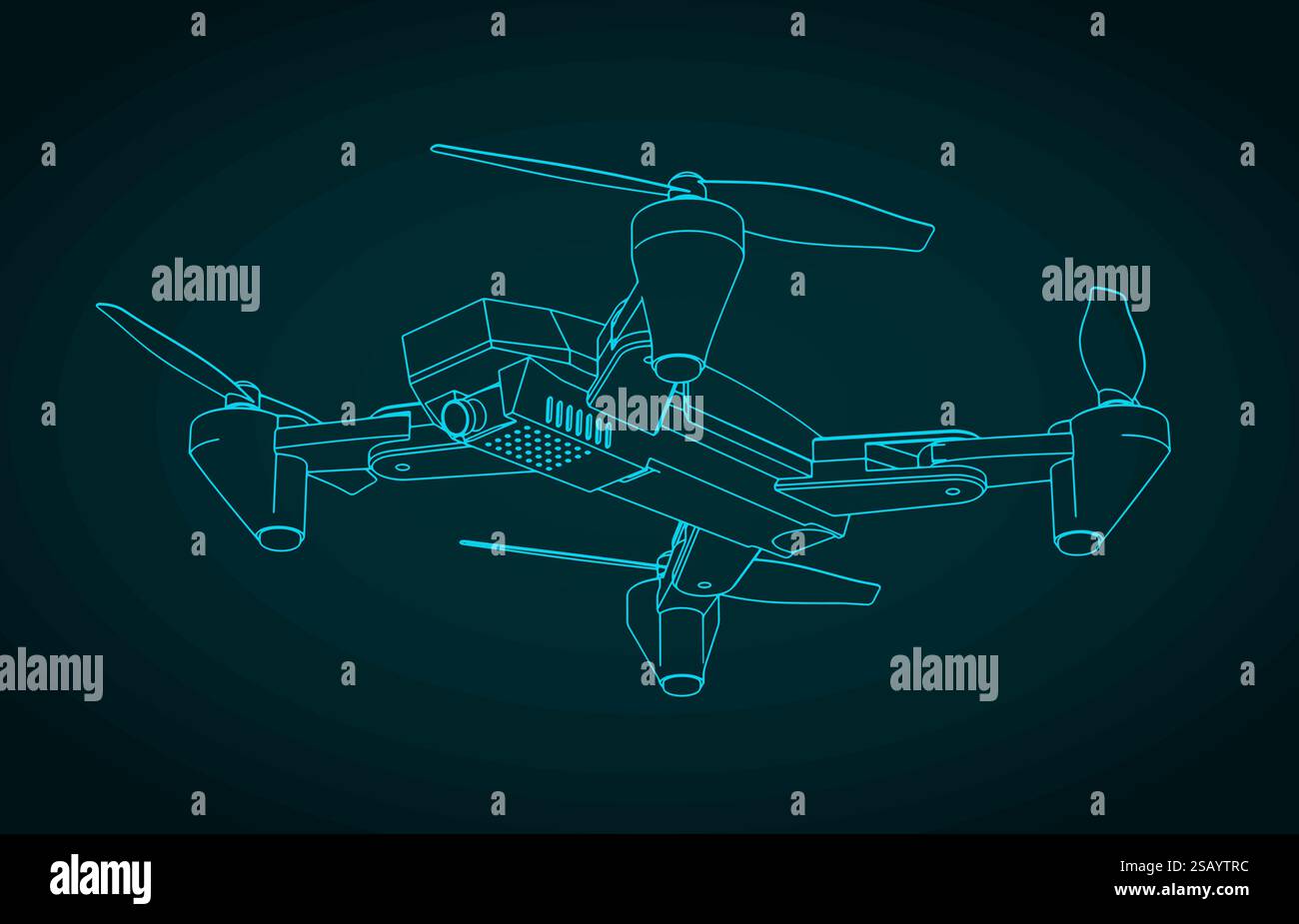 Stylized vector illustration of a folding drone blueprint Stock Vector