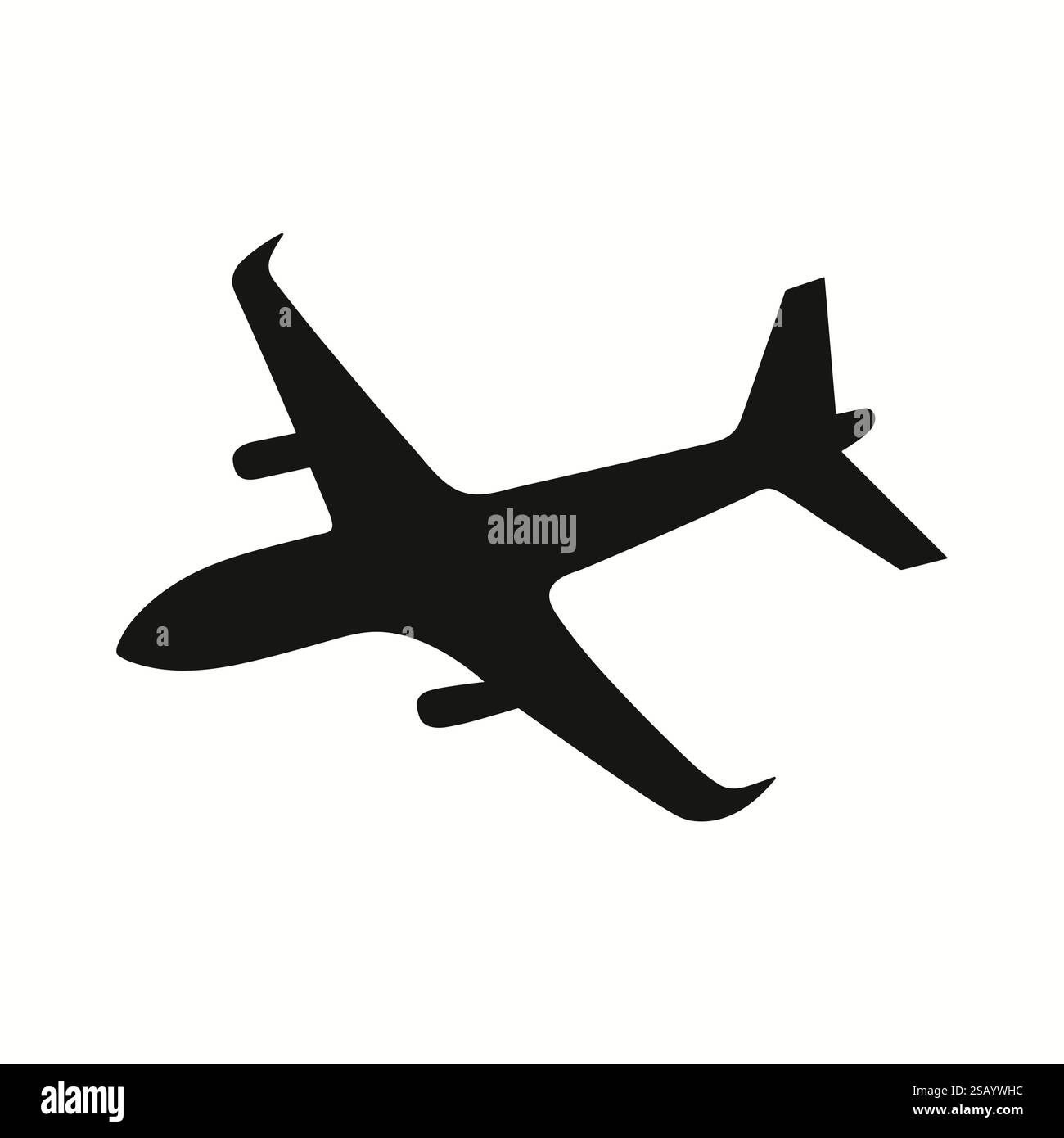 Black silhouette of flying airplane on white background. Aircraft icon ...