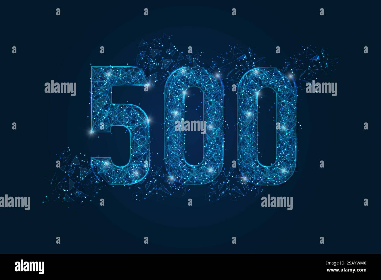 Abstract isolated blue image of 500 Internal server error concept. Polygonal low poly wireframe illustration. Website error, Network error, Cloud Stock Vector