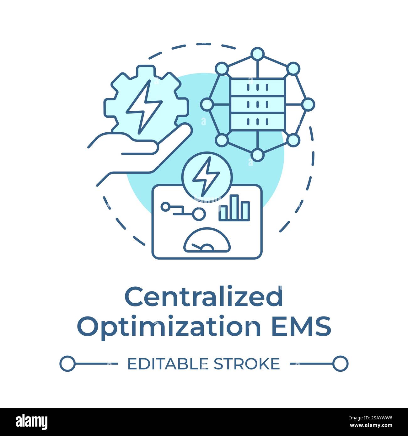 Centralized optimization EMS soft blue concept icon Stock Vector