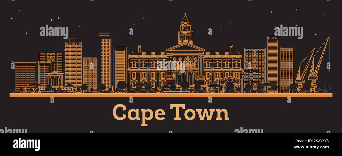 Cape Town South Africa City Skyline with orange Buildings. Vector ...