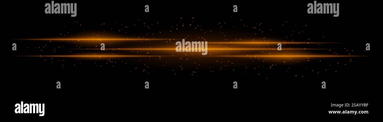 Realistic orange light streaks with glowing particles on a black ...