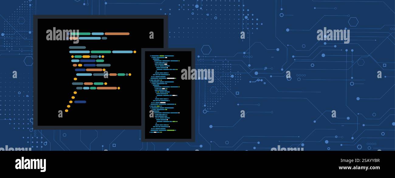 Beyond the syntax a journey through code, technology background Stock Vector