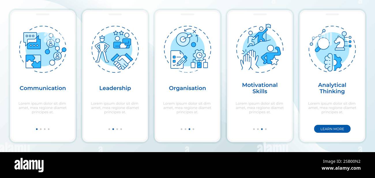 Line manager skills blue onboarding mobile app screen Stock Vector
