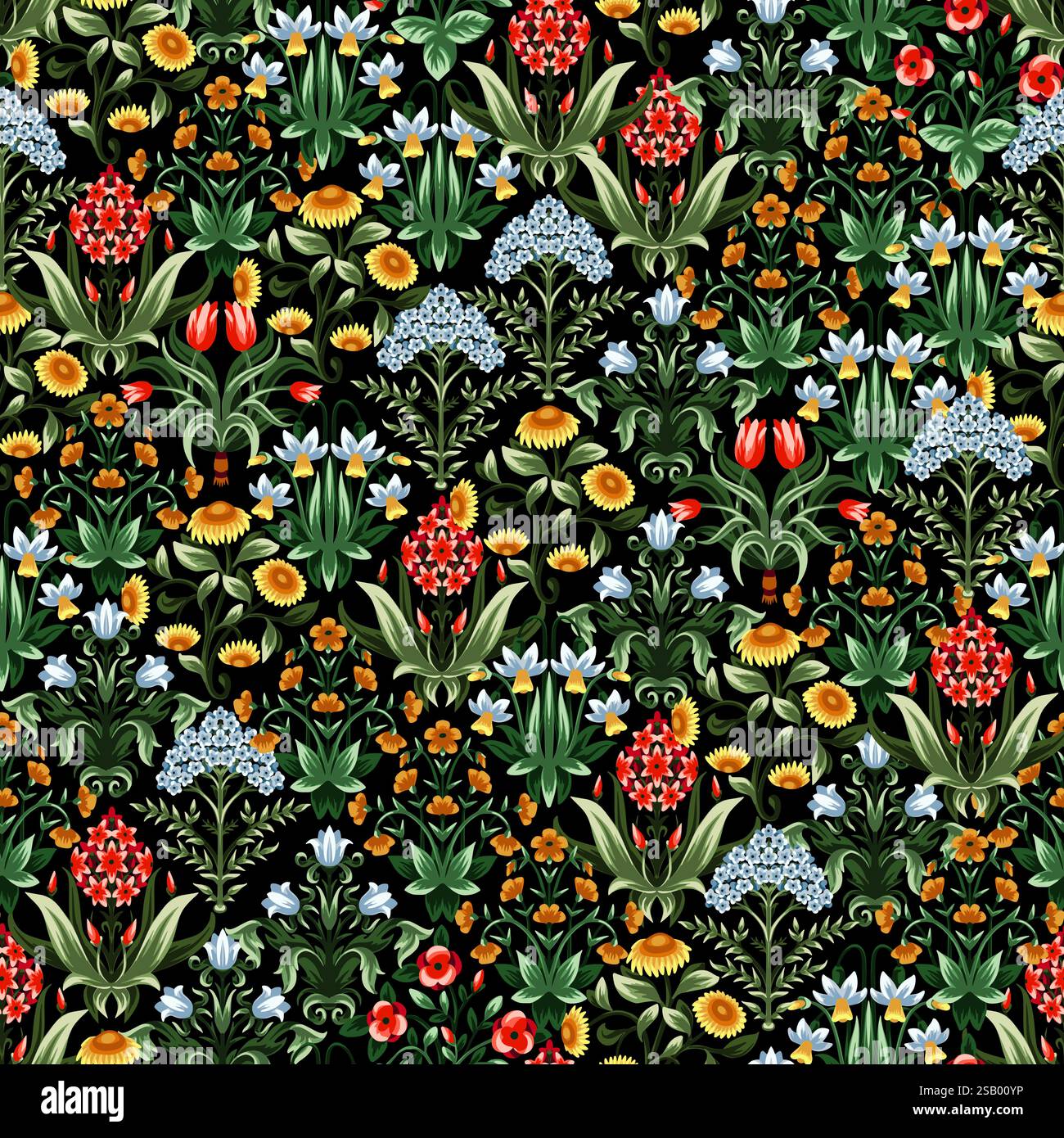Ditsy seamless pattern with symmetrical flowers. Vector. Stock Vector