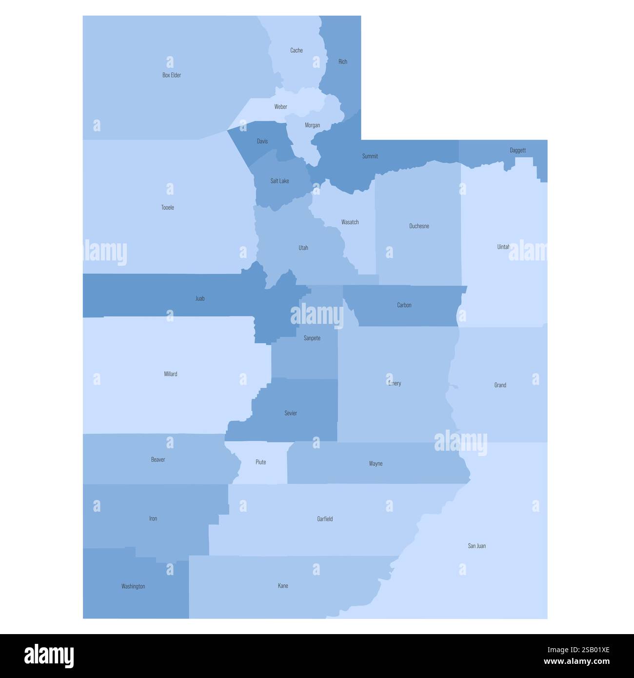Utah UT detailed political map - Utah Ut Detailed Political Map Of Us State Administrative Map Divided Into Counties Blue Map With County Name Labels Vector Illustration 2SB01XE 
