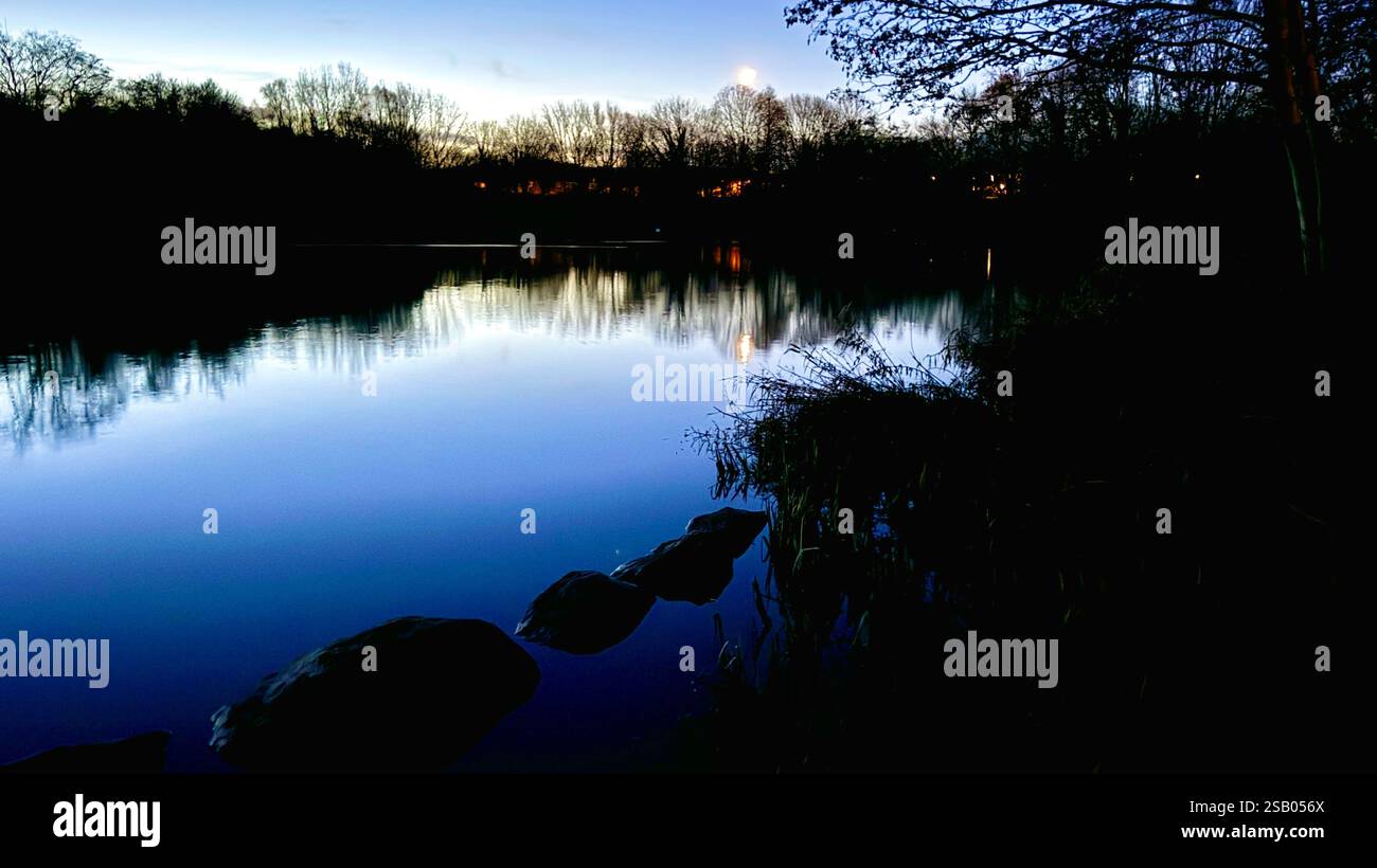 Civil twilight over a local nature reserve. - Smartphone Captured Stock Image