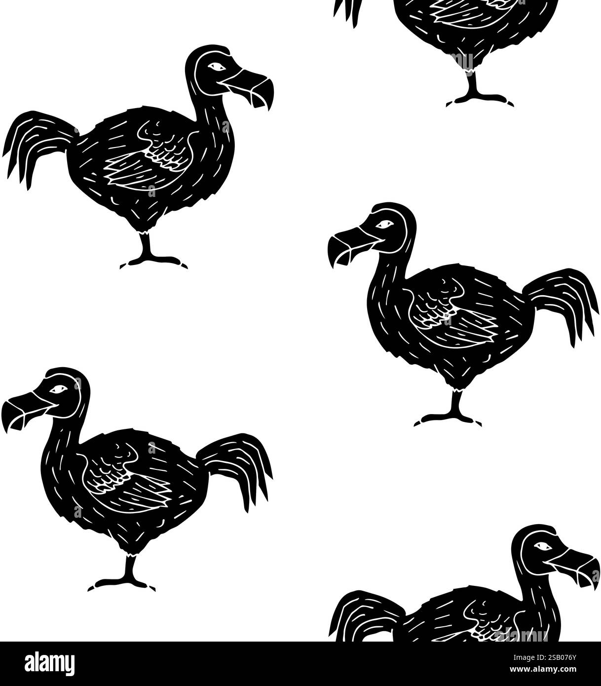 Vector seamless pattern of hand drawn doodle sketch black dodo bird ...
