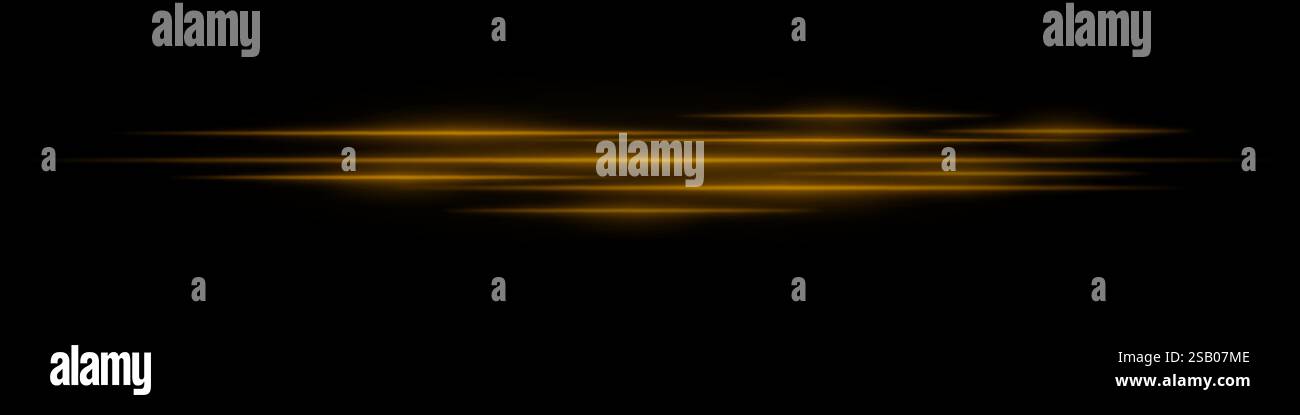 Realistic yellow light streaks with motion blur on a black background ...