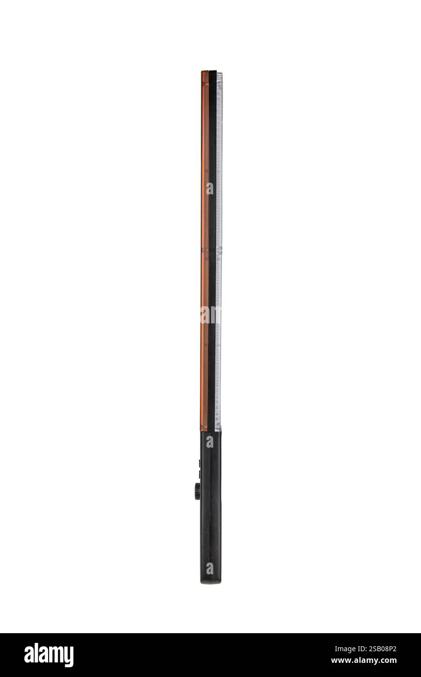 A rectangular LED light panel with a black handle, featuring multiple small LED bulbs covered by a transparent plastic cover, used for photography or Stock Photo