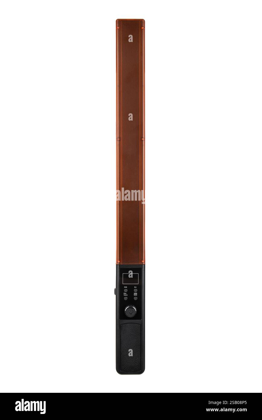 A rectangular LED light panel with a black handle, featuring multiple small LED bulbs covered by a transparent plastic cover, used for photography or Stock Photo