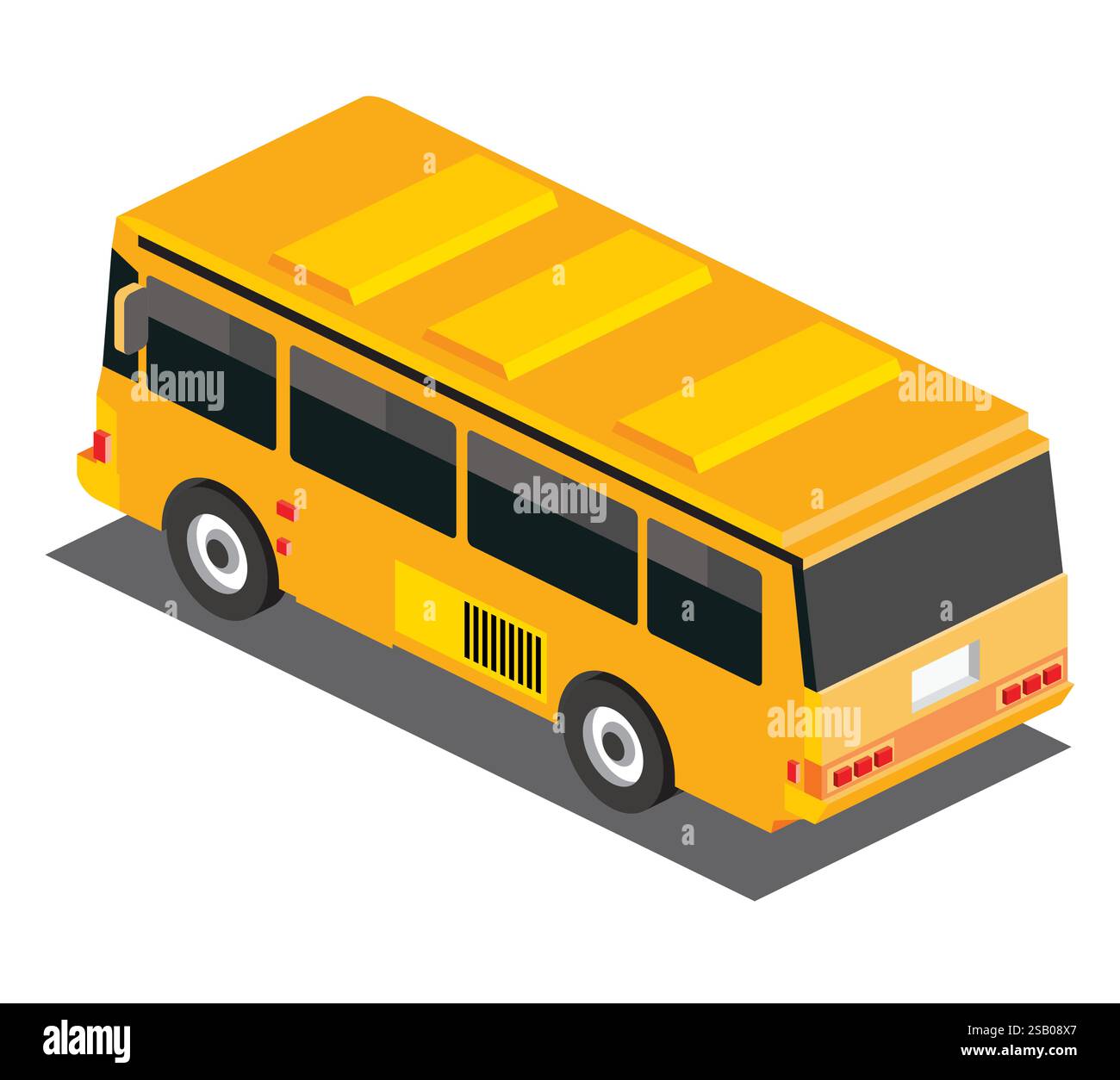 Isometric yellow school bus. Rear back view. Vector illustration ...
