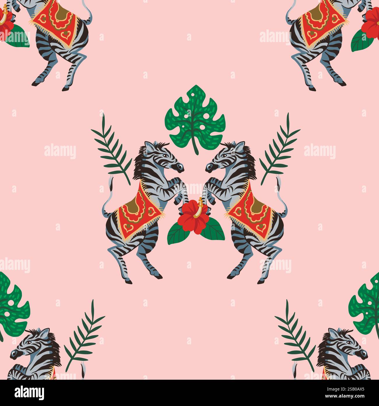 Seamless pattern with zebras and flowers. Vector Stock Vector Image ...