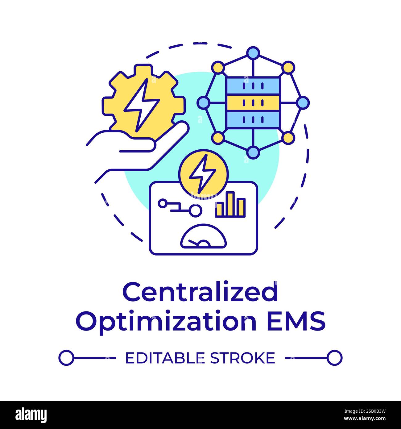Centralized optimization EMS multi color concept icon Stock Vector