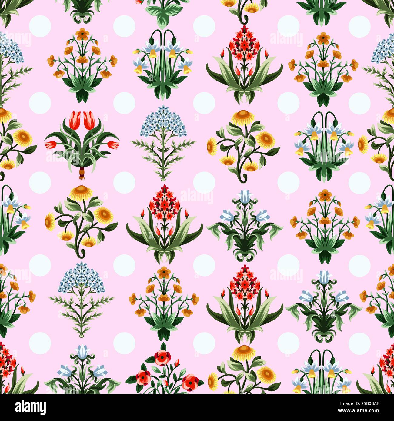Ditsy seamless pattern with symmetrical flowers. Vector. Stock Vector