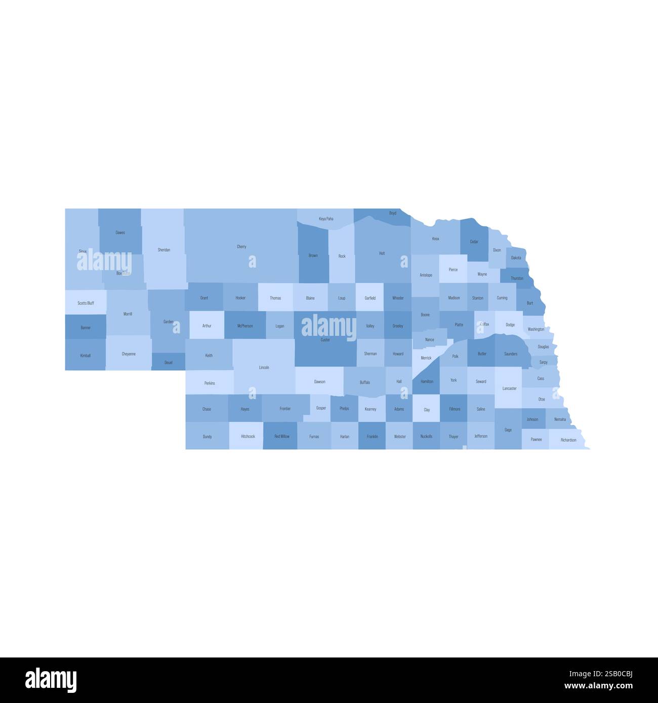 Nebraska, NE - detailed political map of US state. Administrative map ...