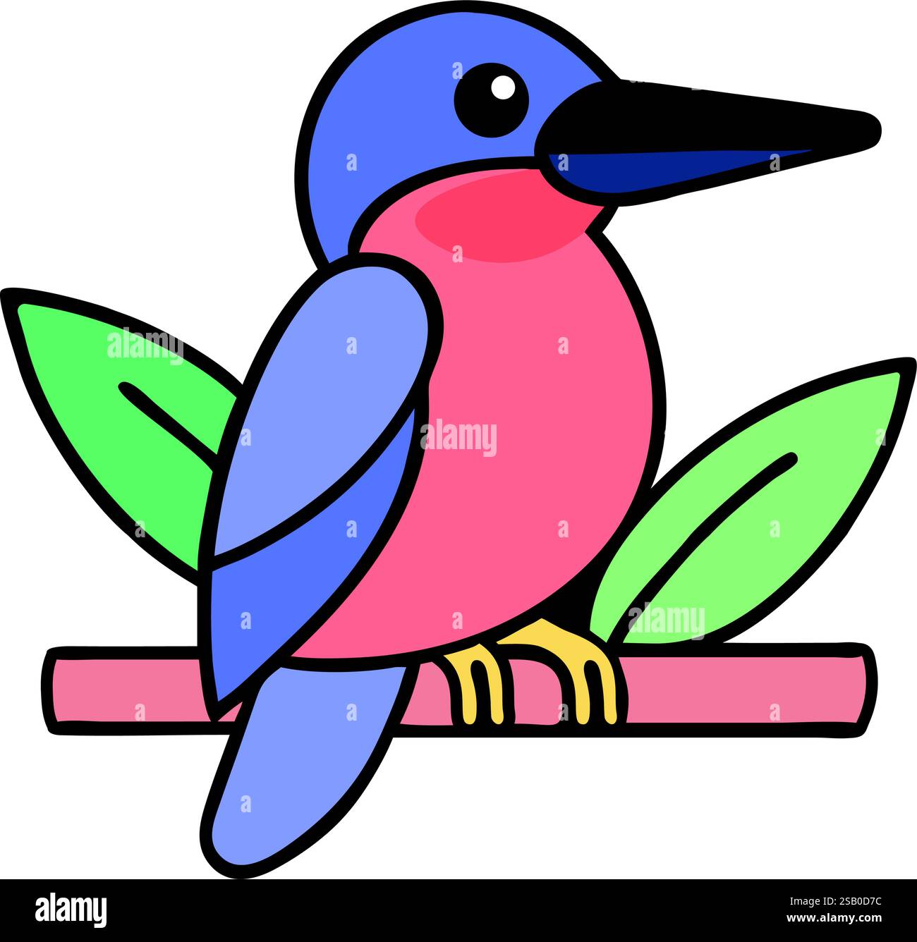 Colorful kingfisher perched exotic tropical bird icon Stock Vector