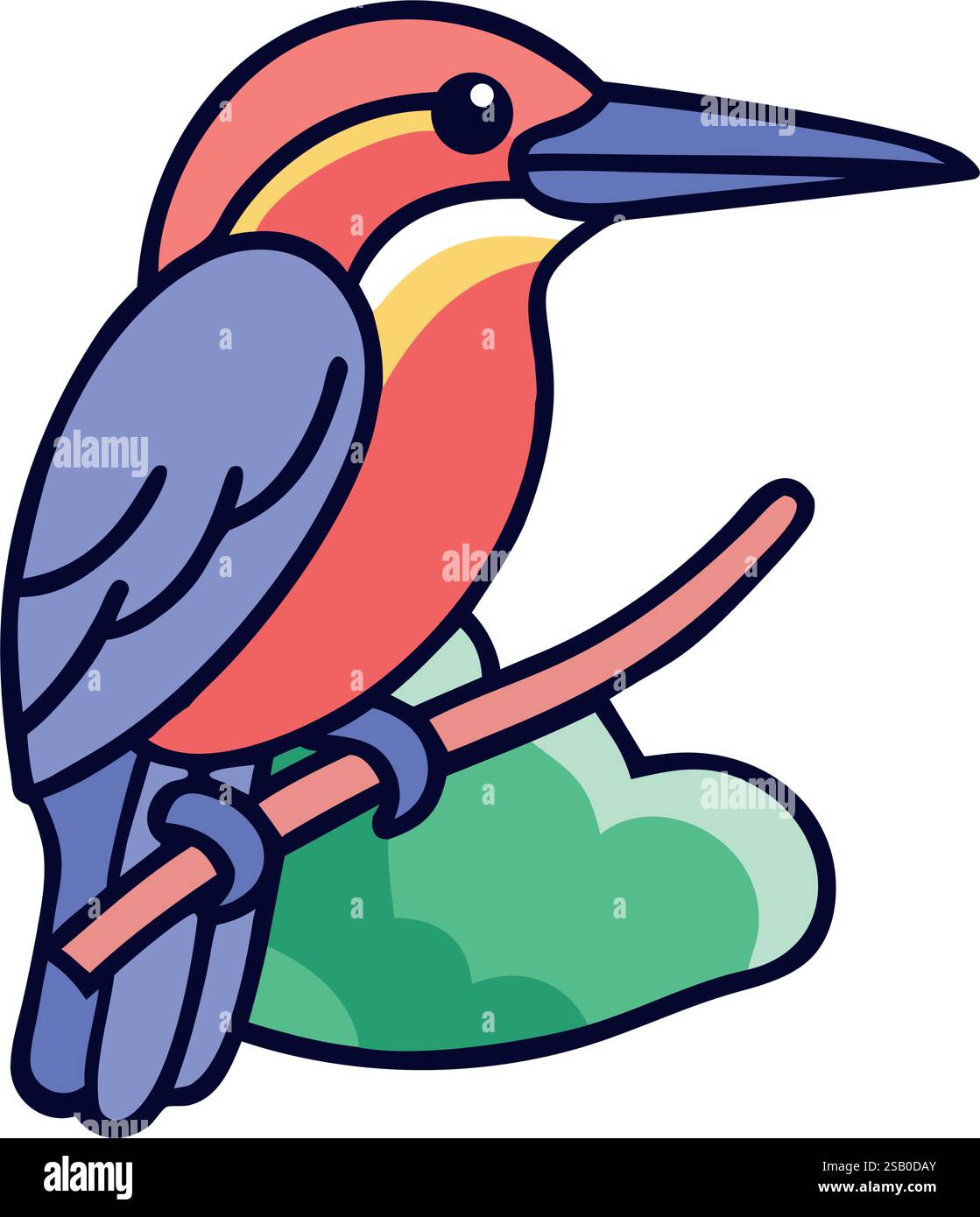 Colorful kingfisher perched on rock tropical bird icon Stock Vector