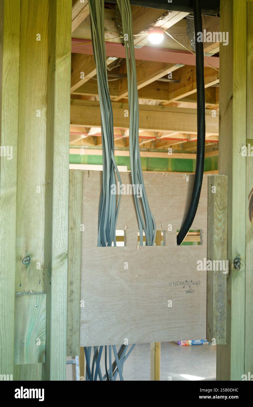 First fix wiring in a wall. New build house Stock Photo - Alamy