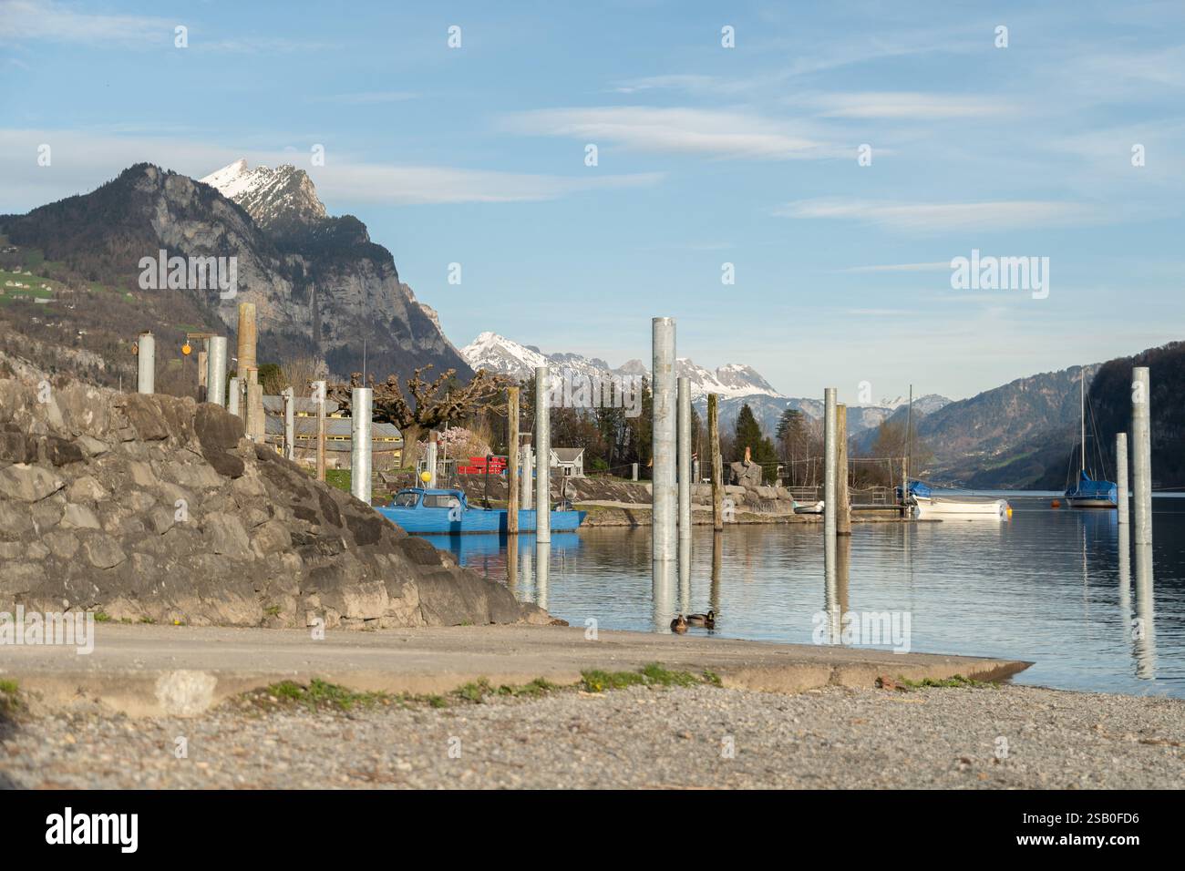 Walensee Spring Weesen, Switzerland, March 22, 2024 Sunny day in spring time at the ...
