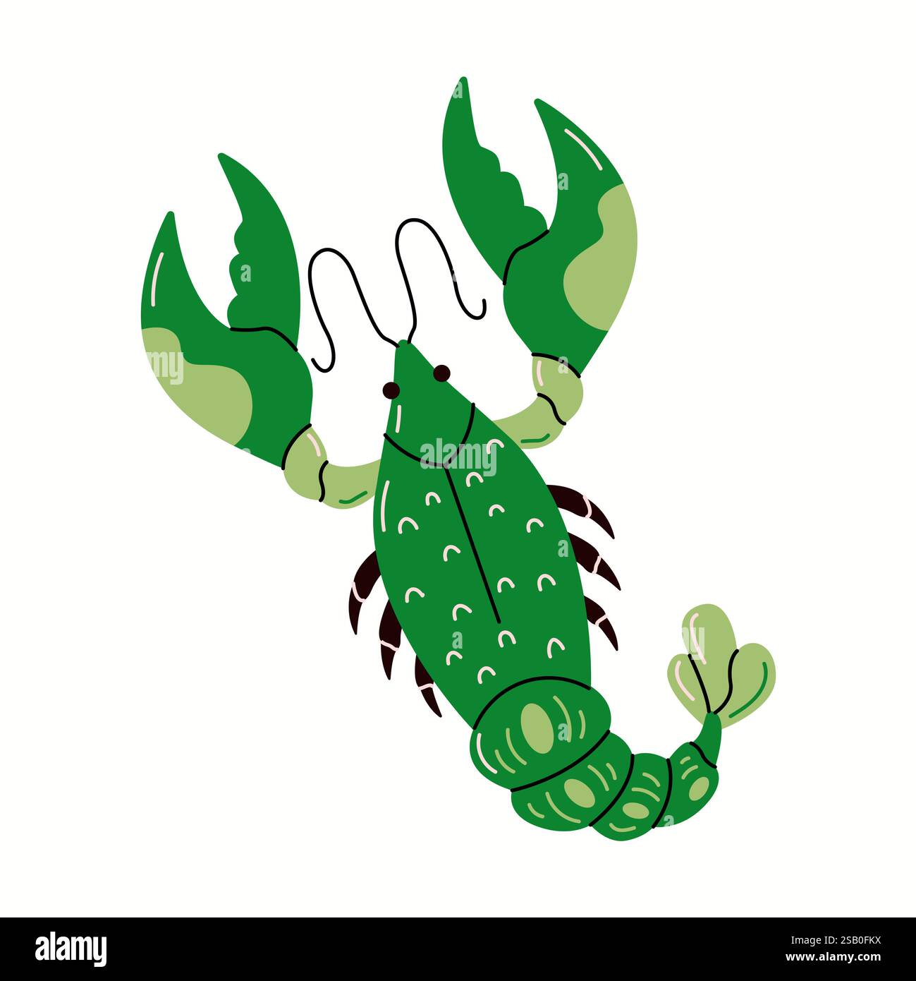 Lobster with segmented tail flat color vector character. Crayfish represents unique characteristics of marine crustacean illustration on white backgro Stock Vector