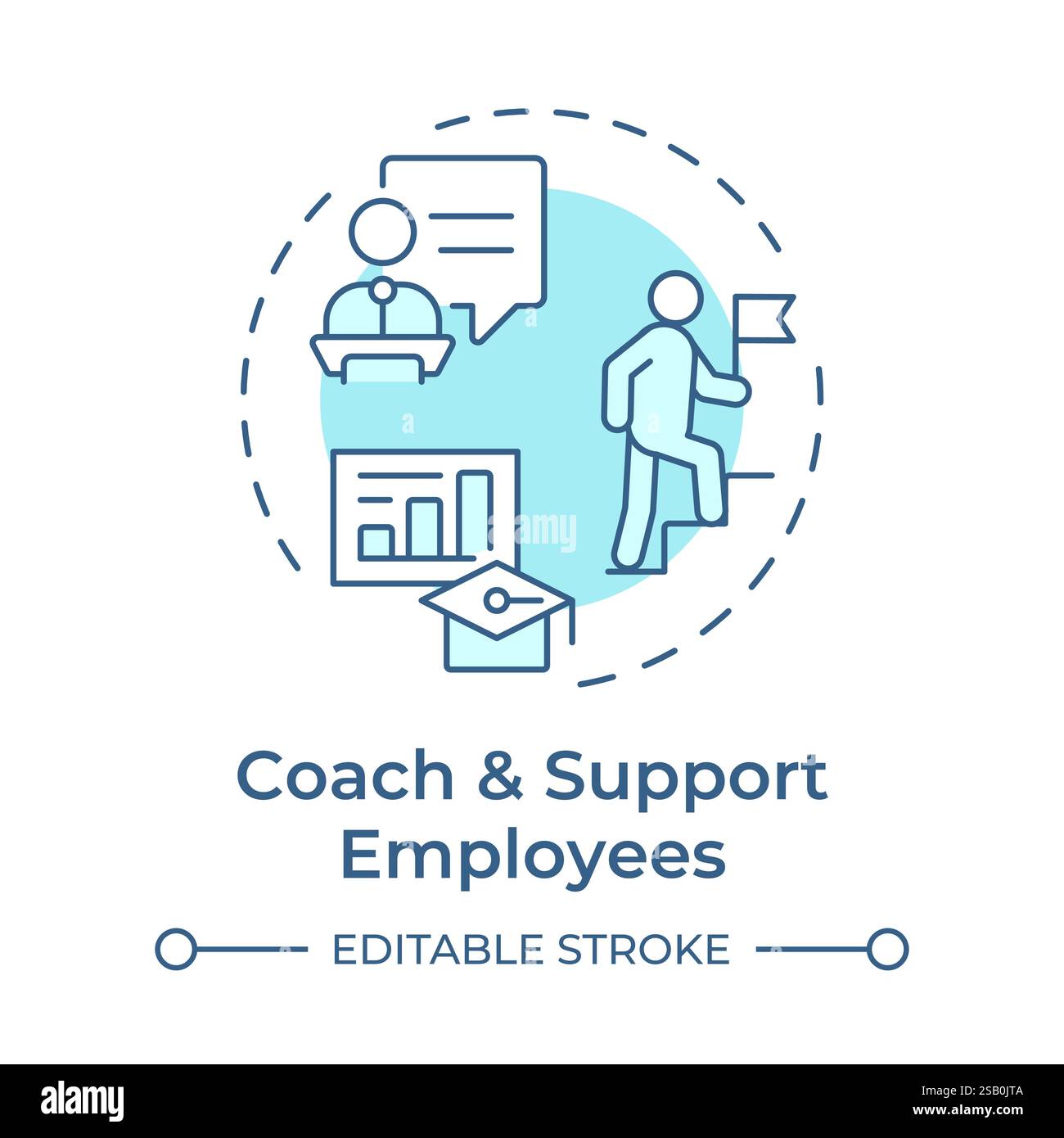 Coach and support employees soft blue concept icon Stock Vector