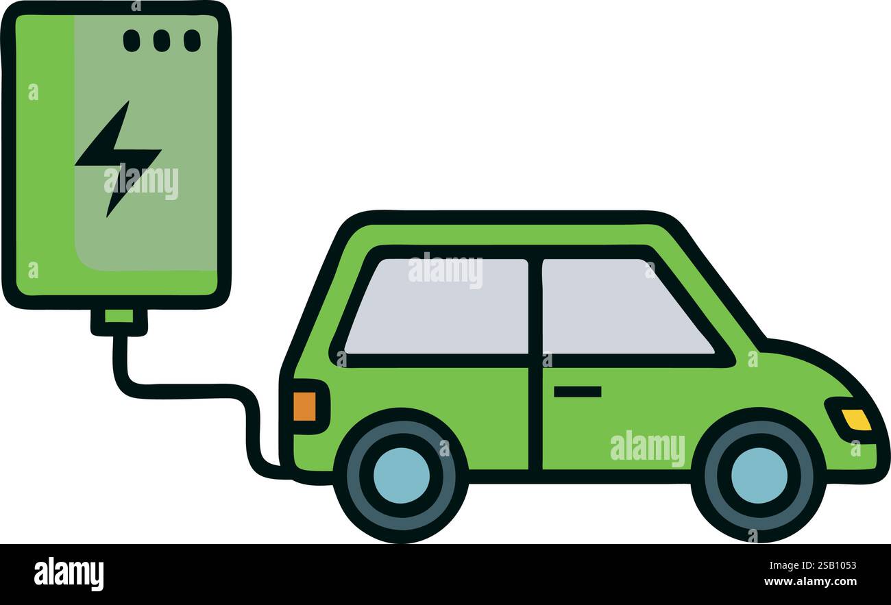 Electric vehicle charging with solar energy illustration Stock Vector ...