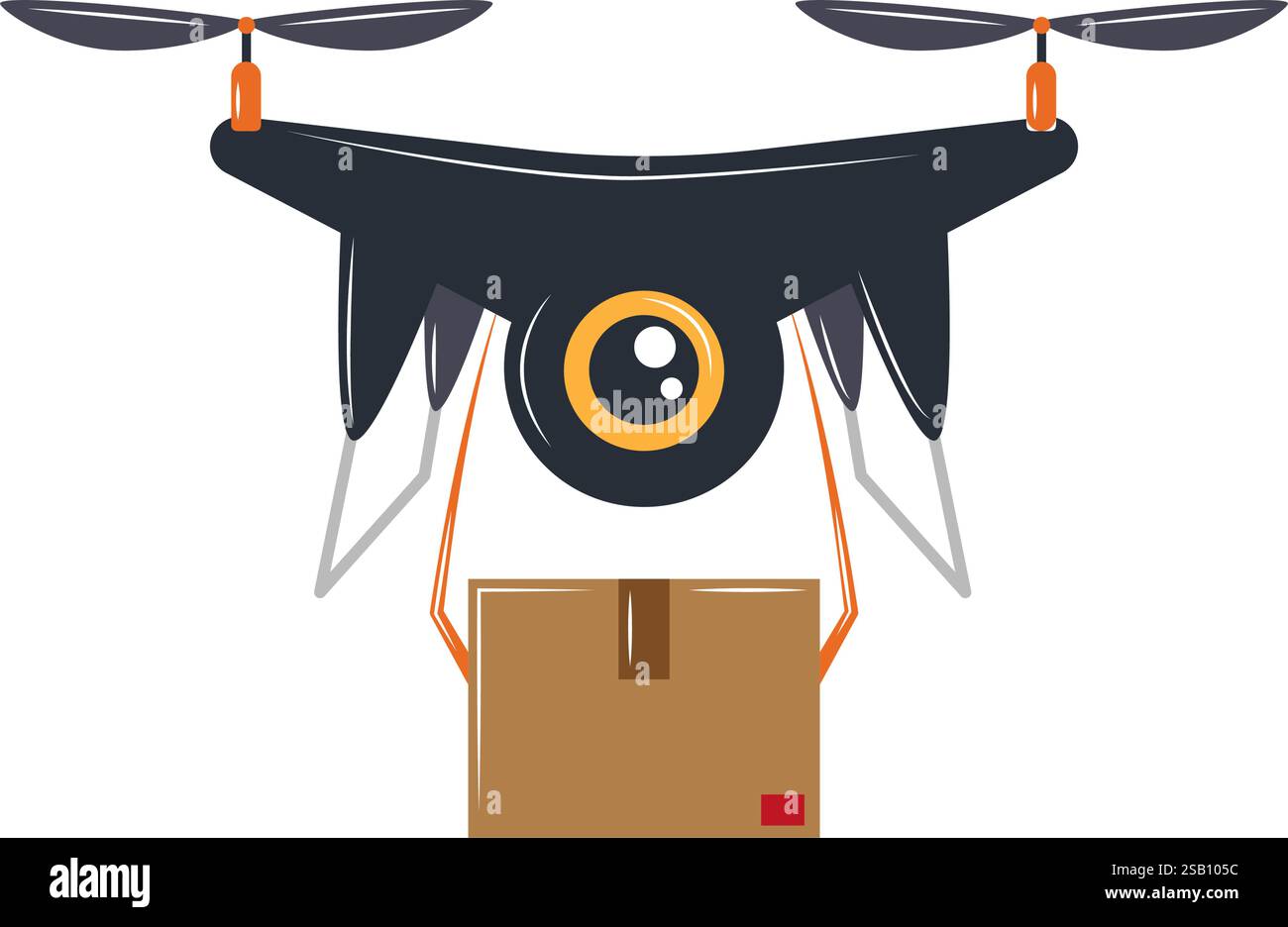 Black delivery drone carrying package illustration Stock Vector Image ...