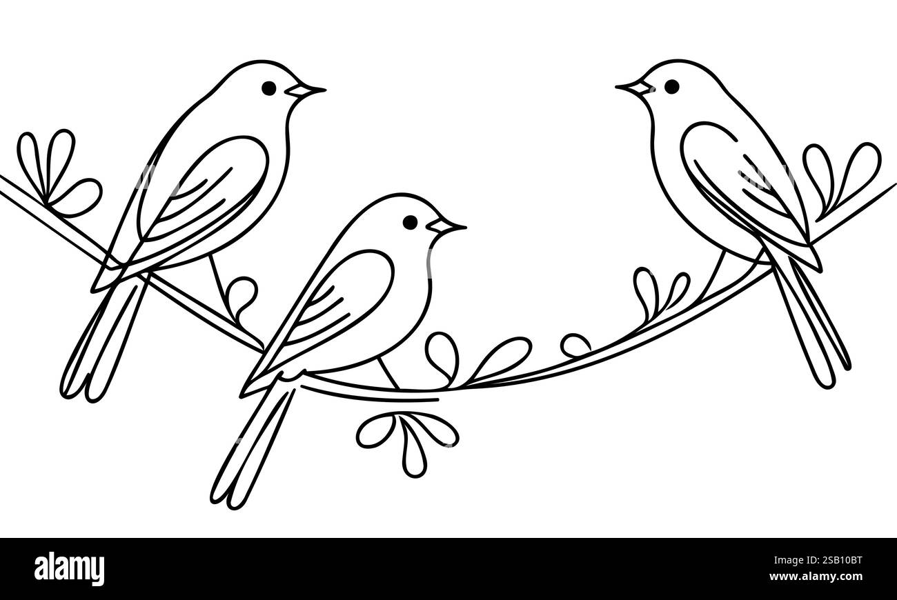 Bird on a branch. Continuous one line drawing Stock Vector Image & Art ...