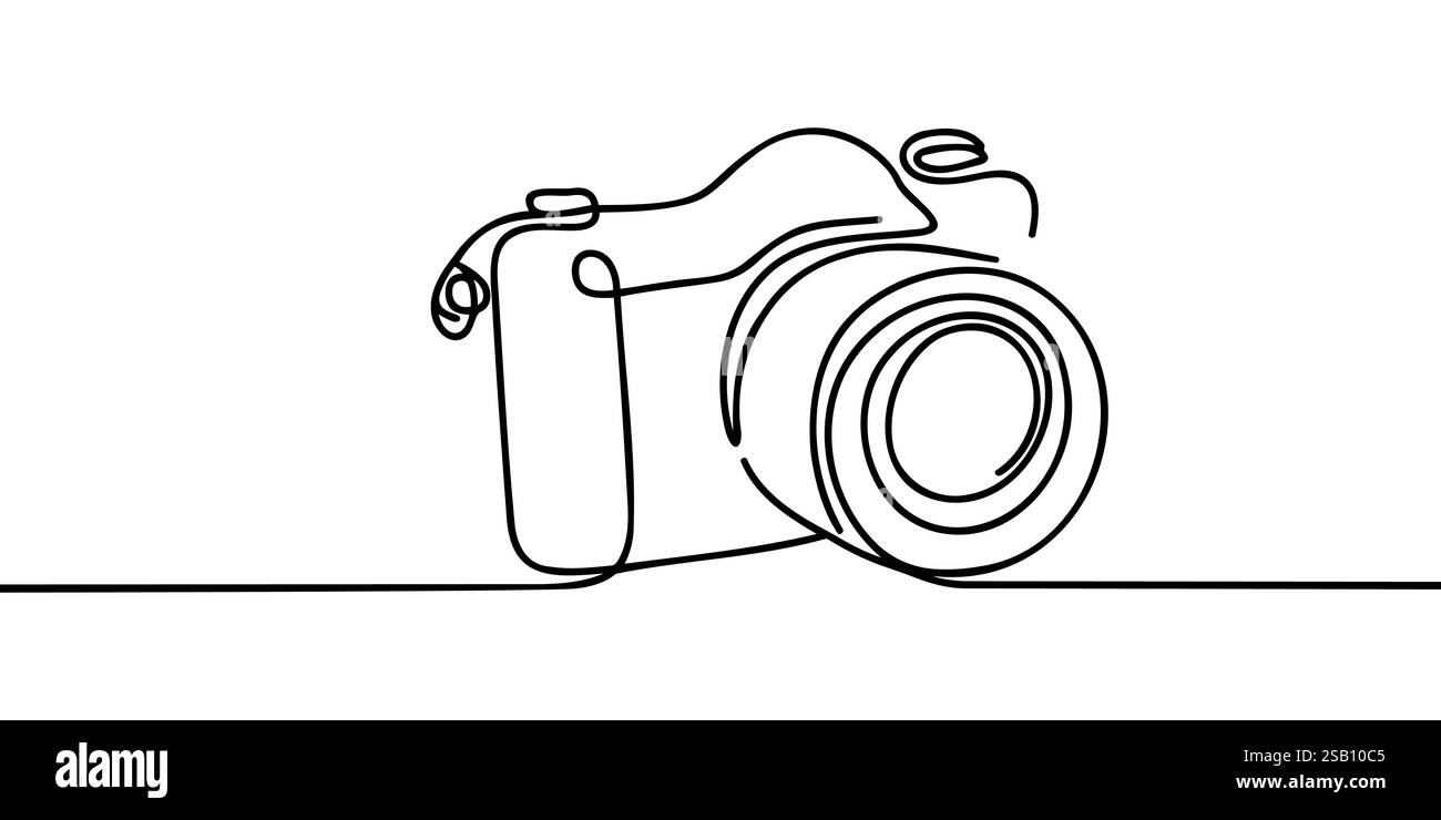 Camera single linear drawing. One line photography tool, minimal logo ...