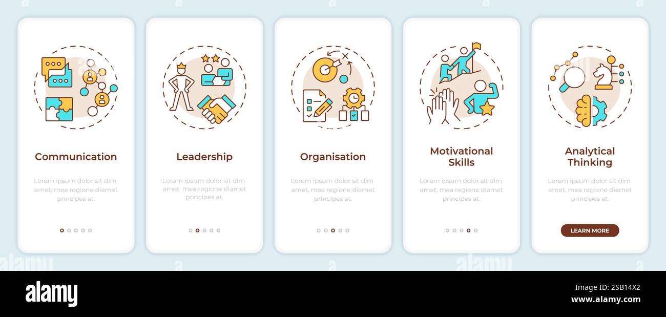 Line manager skills onboarding mobile app screen Stock Vector