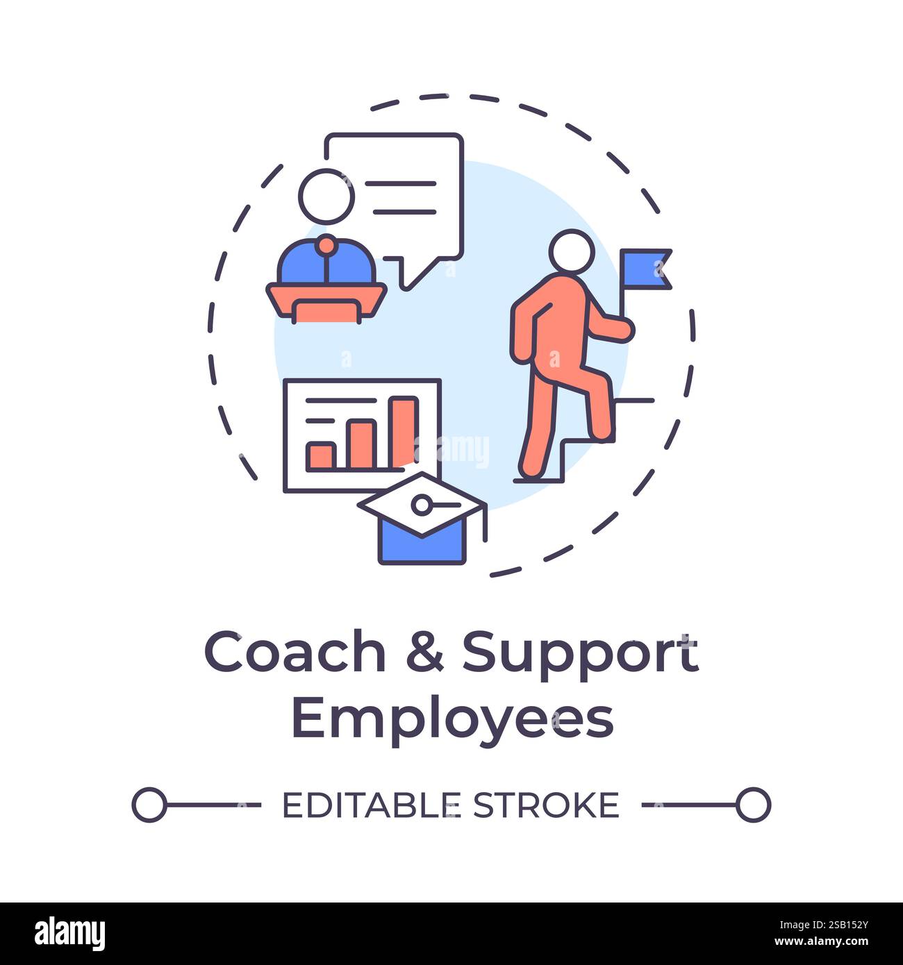 Coach and support employees multi color concept icon Stock Vector