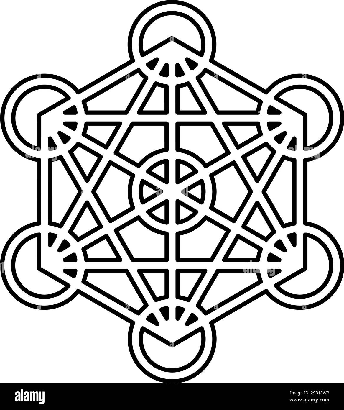 Metatron cube Sacred geometry contour outline line icon black color ...