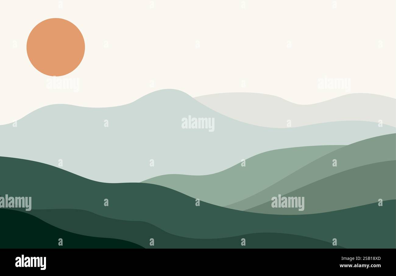 Mountain Abstract With Sun Vector Background. Papercut Mountain Stock Vector