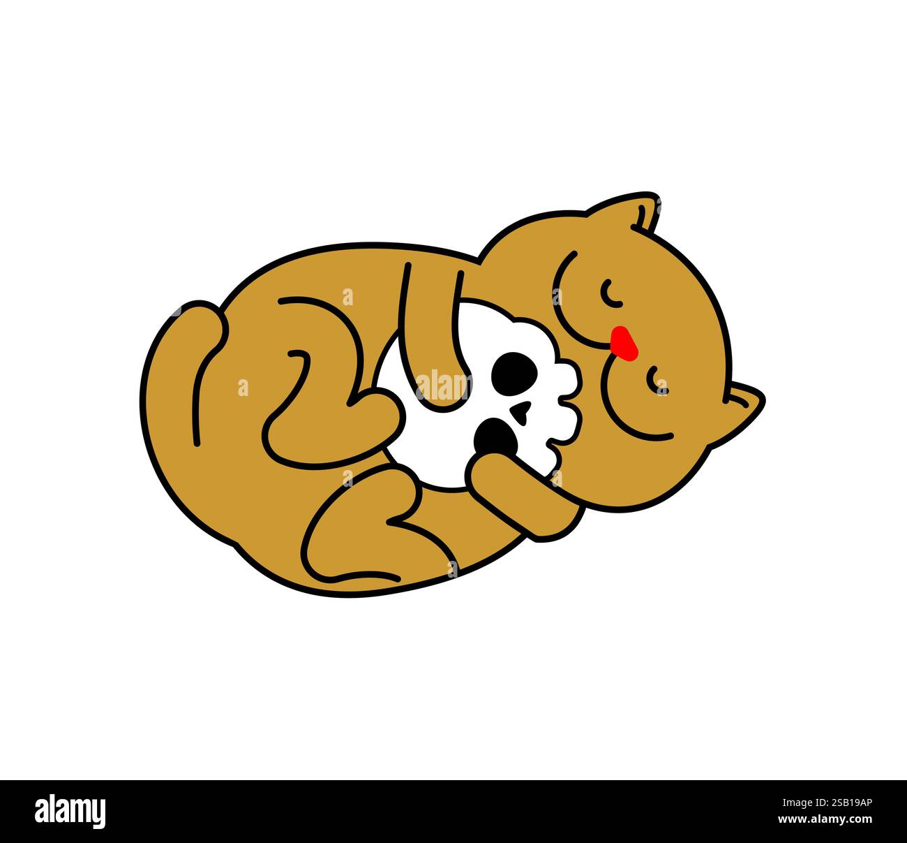 Cat plays with skull. Cat and skeleton head. Stock Vector