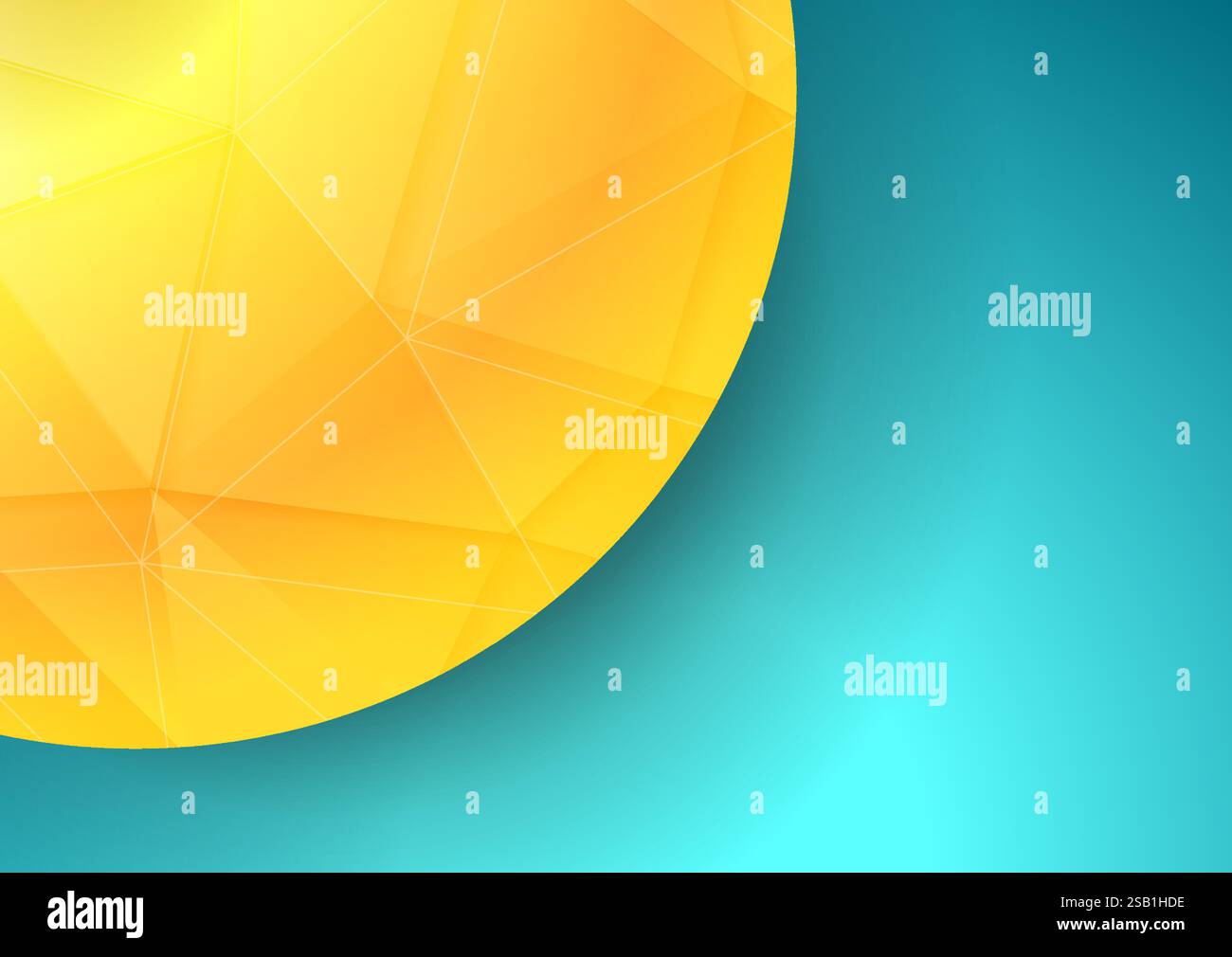Bright yellow sphere with low poly plexus texture on blue background. Hi-tech geometric vector design Stock Vector