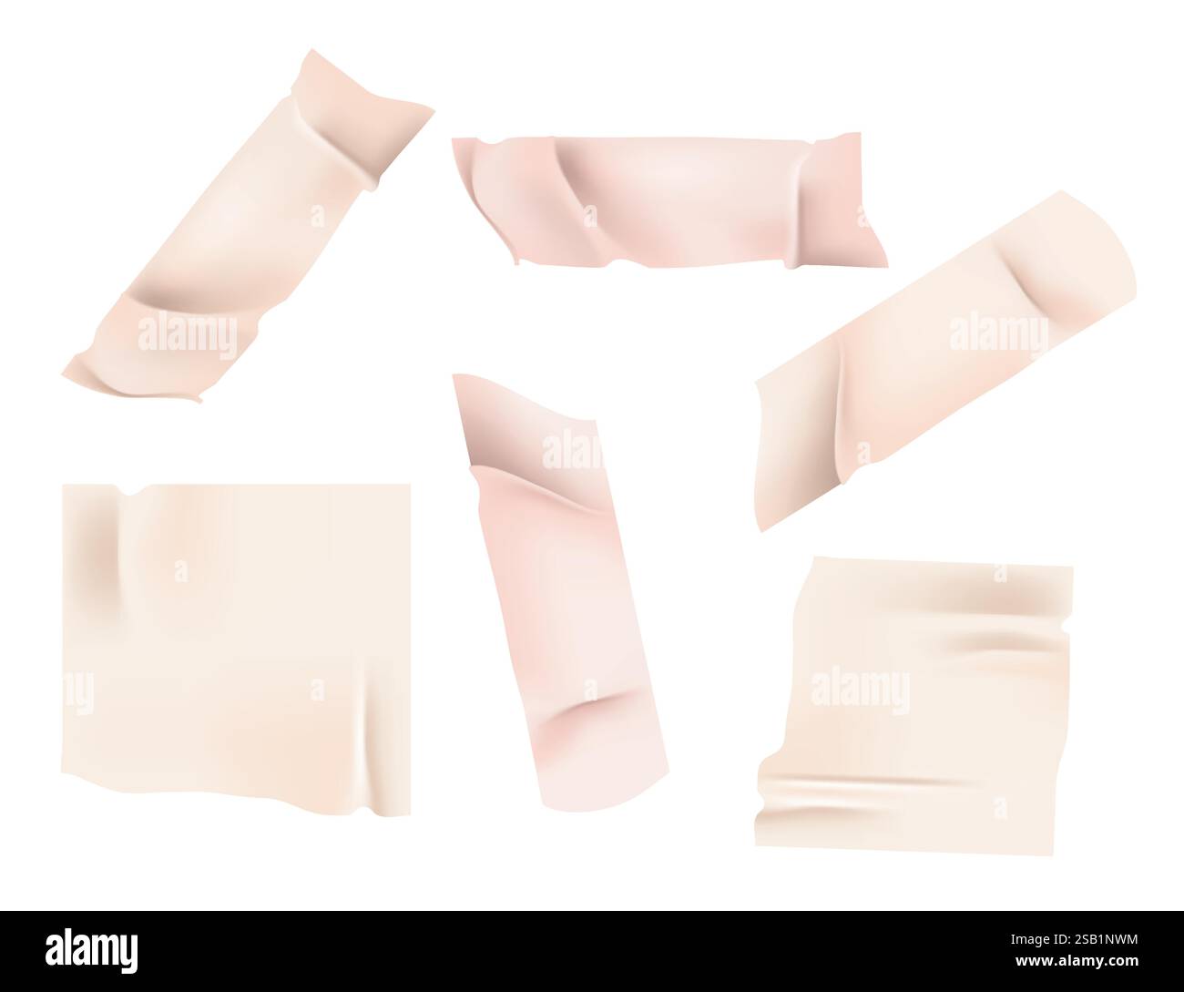 Vector set of 3D realistic beige adhesive tape. Torn pieces of masking ...