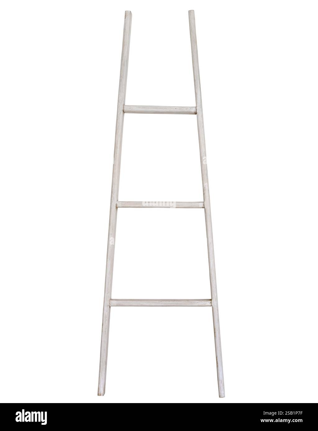 Old white painted wooden ladder isolated cutout on white Stock Photo