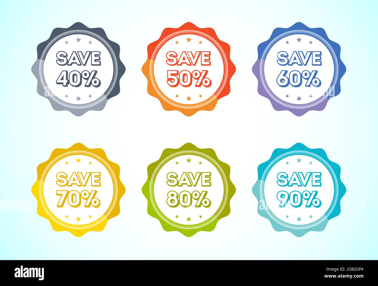 Save 40, 50, 60, 70, 80, and 90 percent icon, banner, sticker for ...