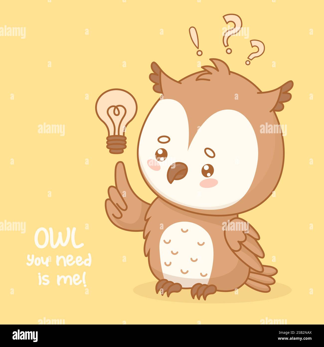 Wise Owl with Lightbulb. Idea Moment. glowing bulb and question marks ...
